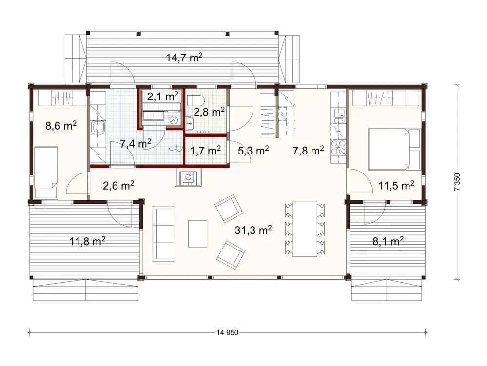 Kommodori 90 3A floor plan