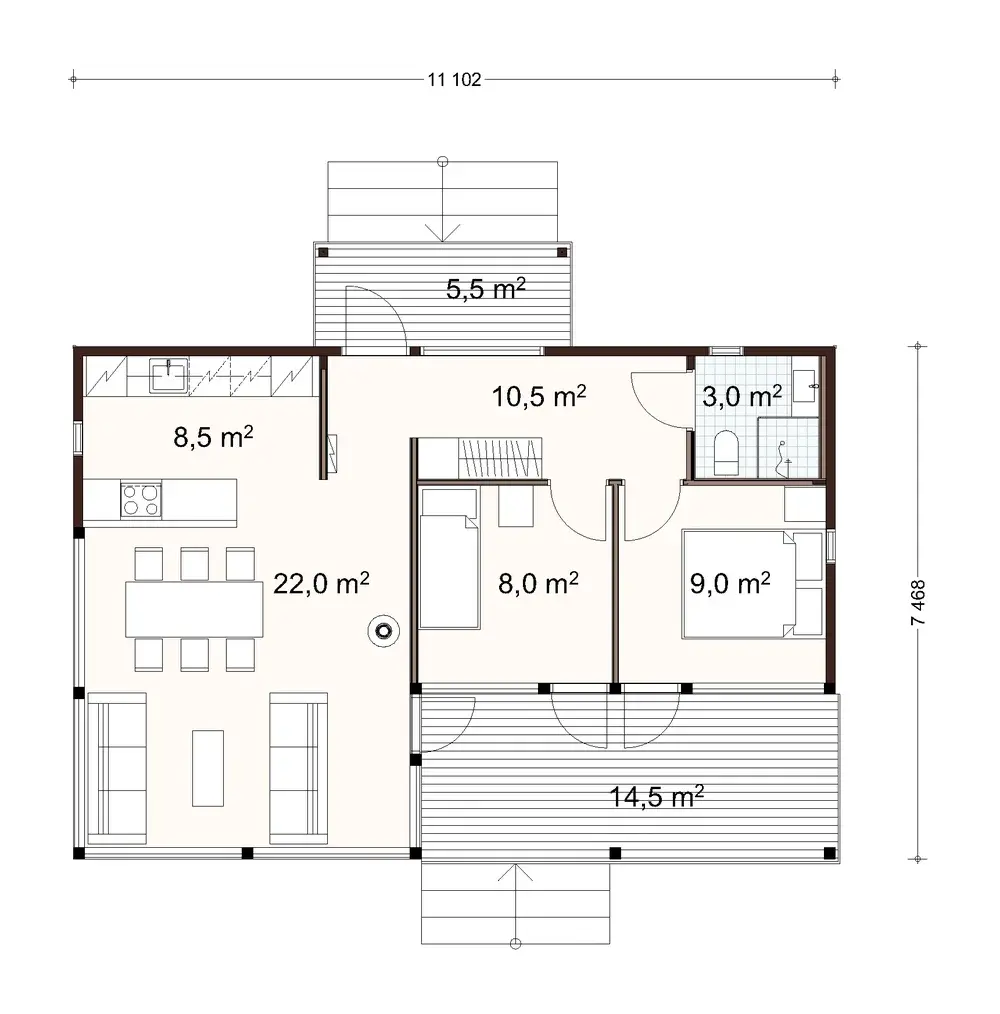 Honka Lux 69 1A floor plan