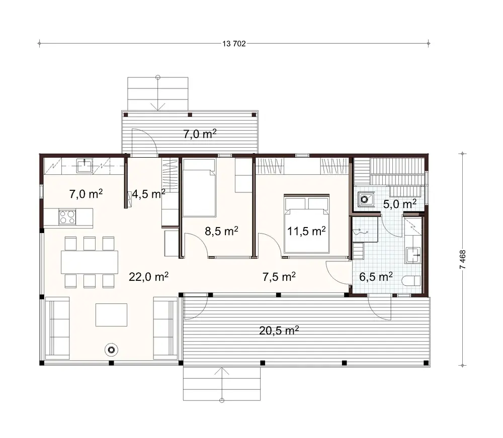 Honka Lux 82 1A floor plan